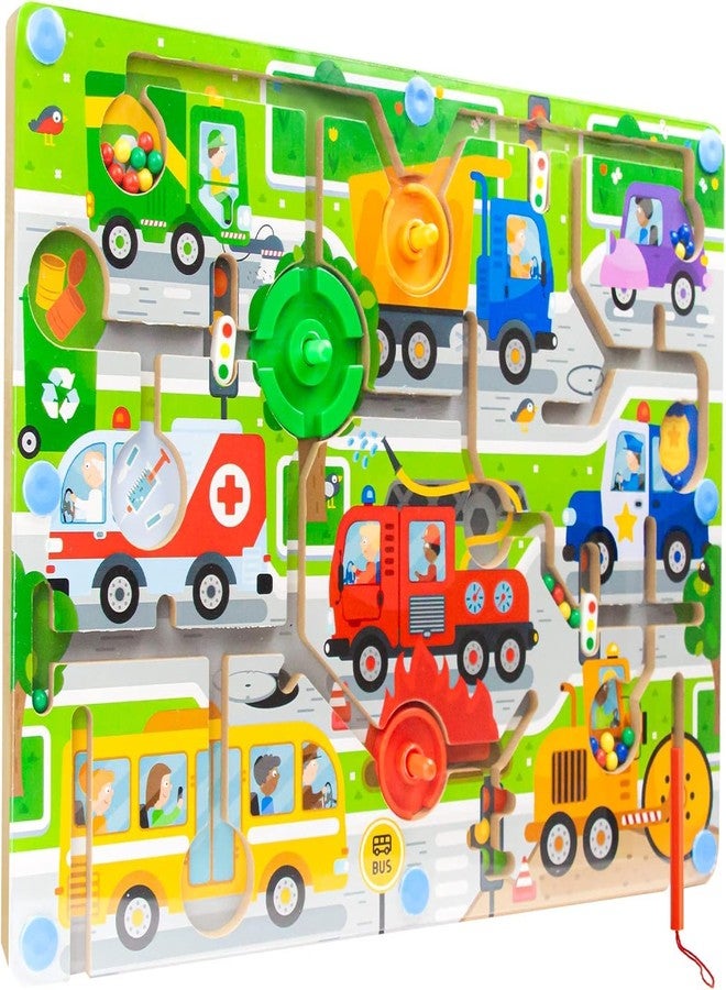 BeFunky Magnetic Maze Board Game, Wooden Color Sorting Activity Game for Kids Brain Teaser, Toddler Activity Travel Toy 2 3 4 5 Years Old Preschoolers Learning & Educational (Traffic) - Image 1